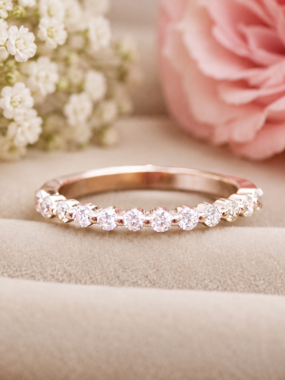 Handmade 14K Rose Gold Moissanite Ring, Top-Grade VVS D Color, Size 6. Band